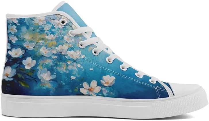 Unisex Fashion High Top Canvas Sneakers Lace-Up Floral Casual Shoes Breathable Walking Tennis Shoes Spring Summer Wear