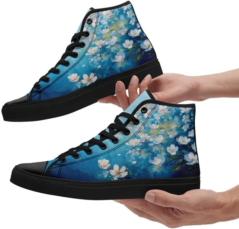 Unisex Fashion High Top Canvas Sneakers Lace-Up Floral Casual Shoes Breathable Walking Tennis Shoes Spring Summer Wear
