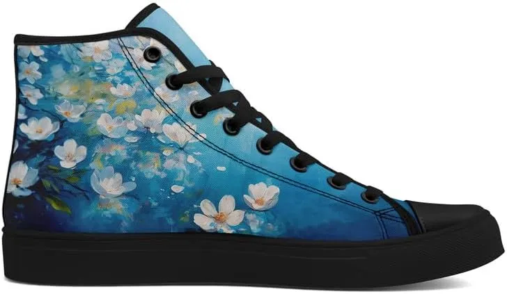 Unisex Fashion High Top Canvas Sneakers Lace-Up Floral Casual Shoes Breathable Walking Tennis Shoes Spring Summer Wear