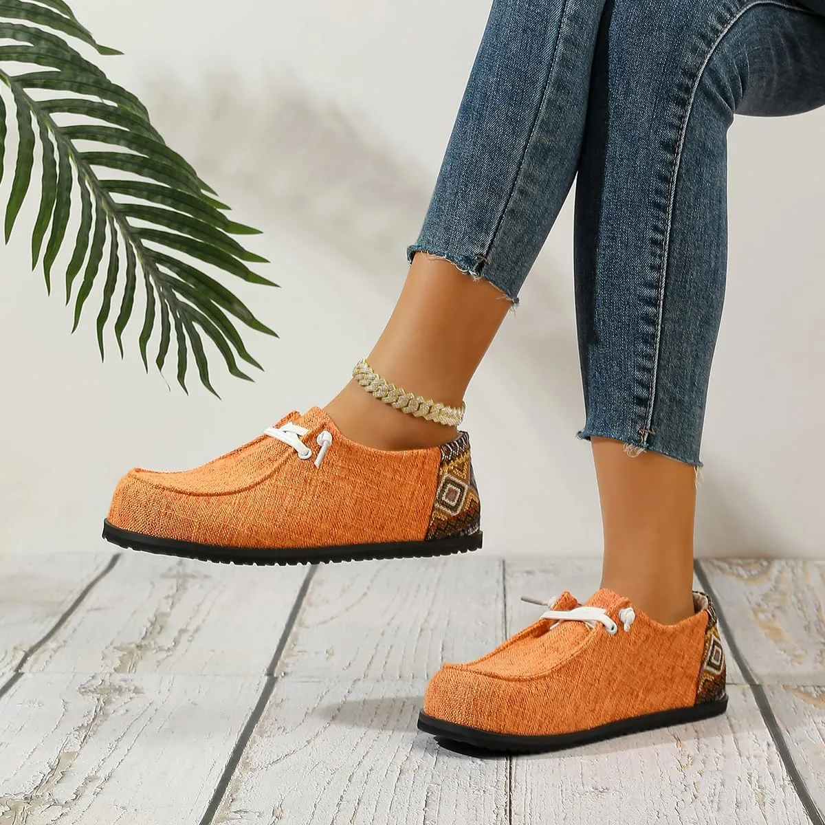 Unisex Orange Loafers for Men & Women – Slip-On Casual Shoes with Colorful Geometric Heel Detail, Lightweight Non-Slip Rubber Sole