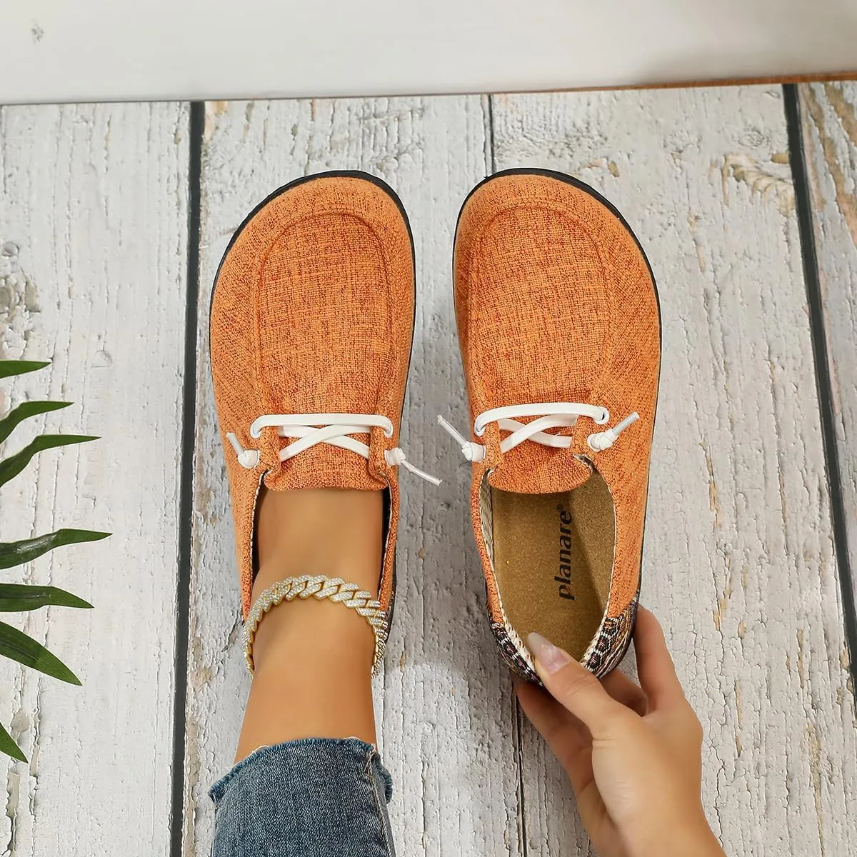 Unisex Orange Loafers for Men & Women – Slip-On Casual Shoes with Colorful Geometric Heel Detail, Lightweight Non-Slip Rubber Sole