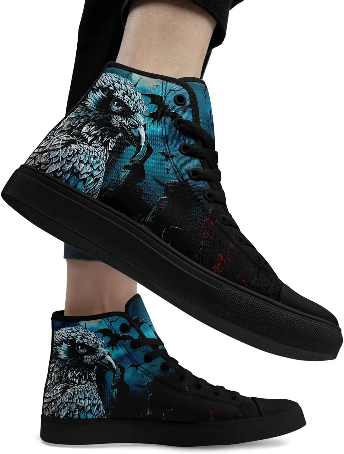 Unisex Skull High Tops for Women Cool Design Black Canvas Shoes Classic Lace Up Fashion Sneakers Streetwear