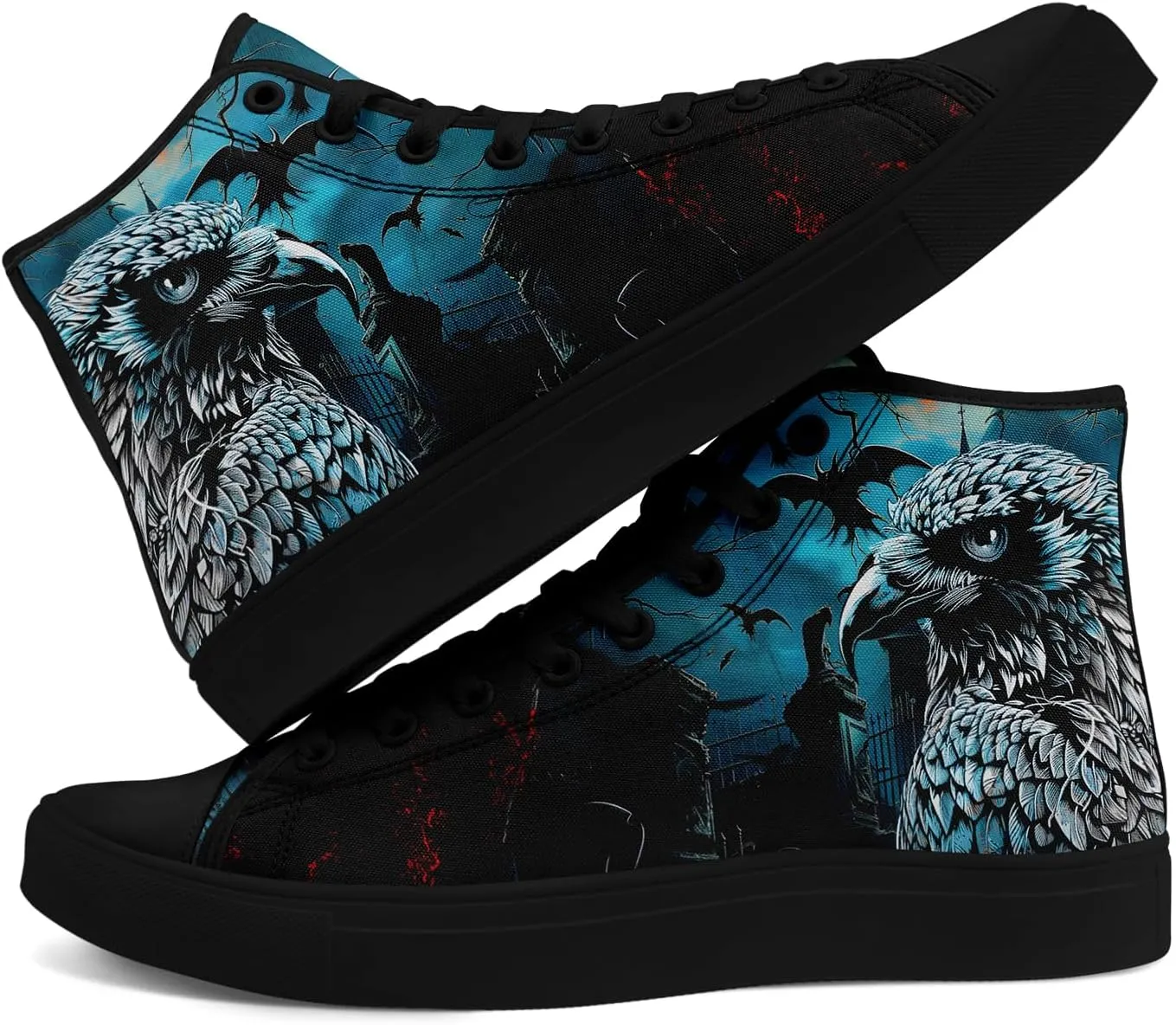Unisex Skull High Tops for Women Cool Design Black Canvas Shoes Classic Lace Up Fashion Sneakers Streetwear