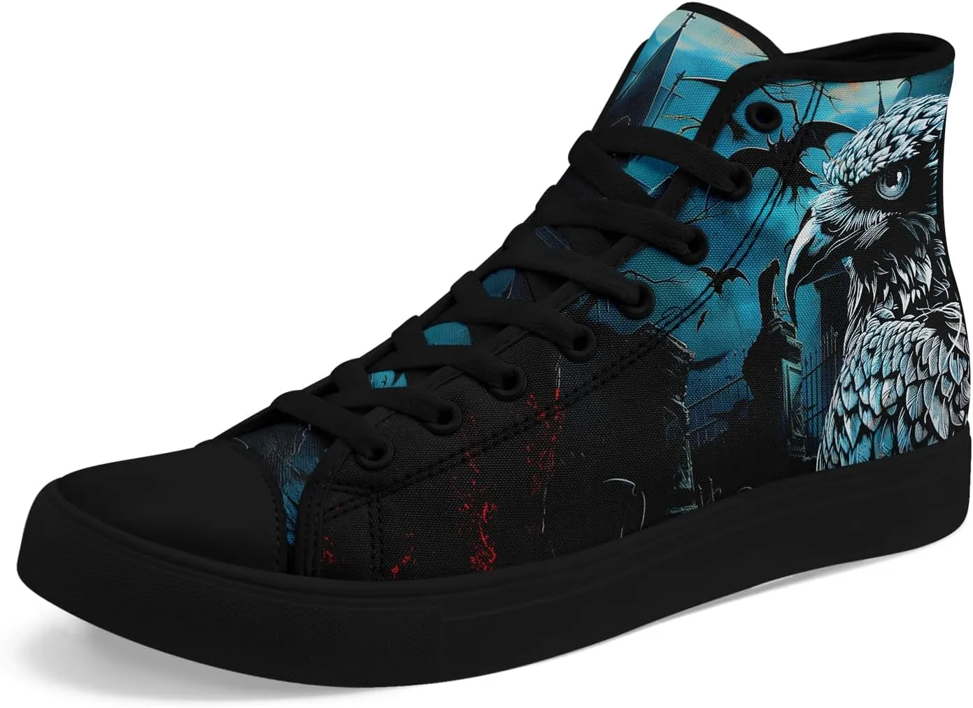 Unisex Skull High Tops for Women Cool Design Black Canvas Shoes Classic Lace Up Fashion Sneakers Streetwear