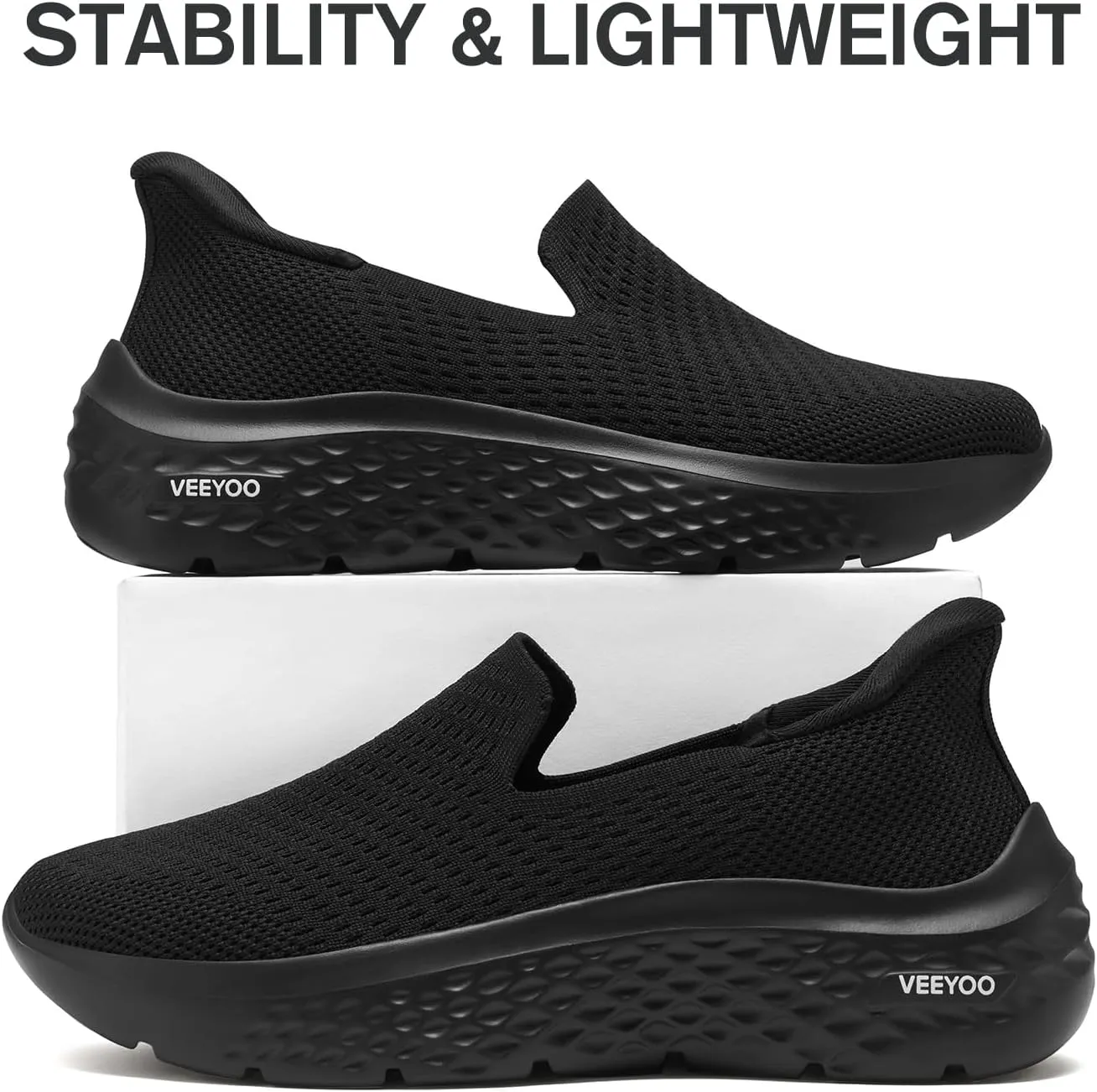 VEEYOO ZURIN Womens Slip On Walking Shoes with Arch Support,Lightweight No Lace Sneakers,Non Slip Breathable Tennis Shoes,Casual Travel Work Shoes