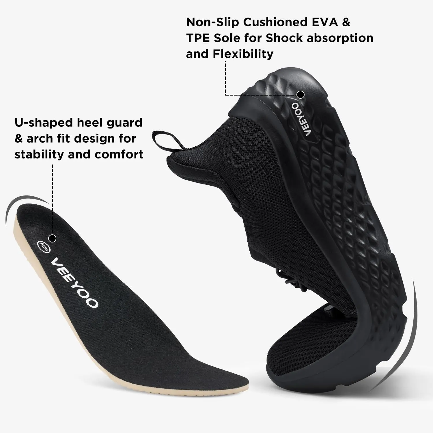 VEEYOO ZURIN Womens Slip On Walking Shoes with Arch Support,Lightweight Running Sneakers,Non Slip Breathable Tennis Shoes for Gym Travel Work Casual