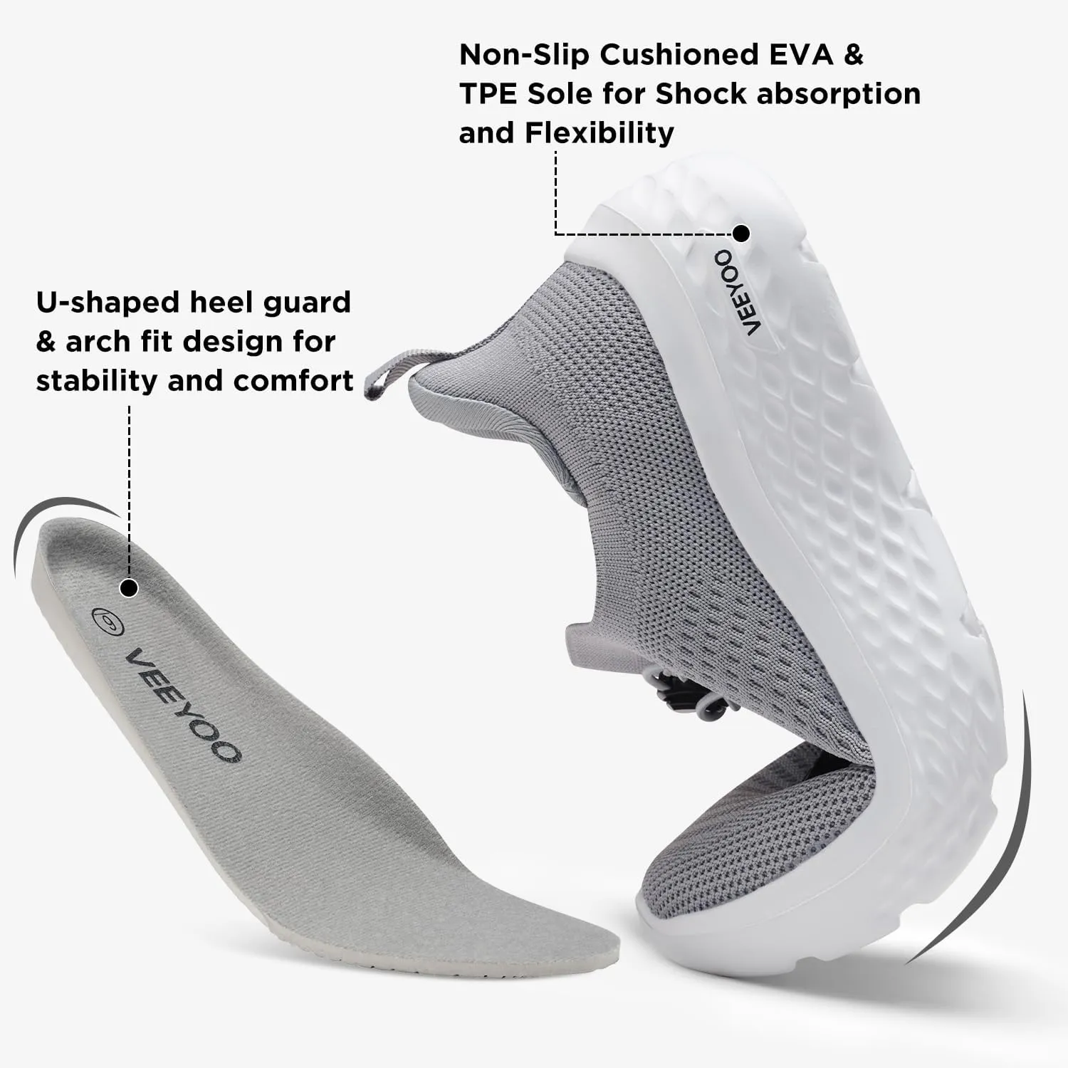 VEEYOO ZURIN Womens Slip On Walking Shoes with Arch Support,Lightweight Running Sneakers,Non Slip Breathable Tennis Shoes for Gym Travel Work Casual