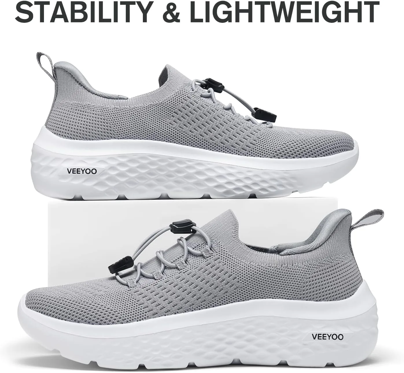 VEEYOO ZURIN Womens Slip On Walking Shoes with Arch Support,Lightweight Running Sneakers,Non Slip Breathable Tennis Shoes for Gym Travel Work Casual