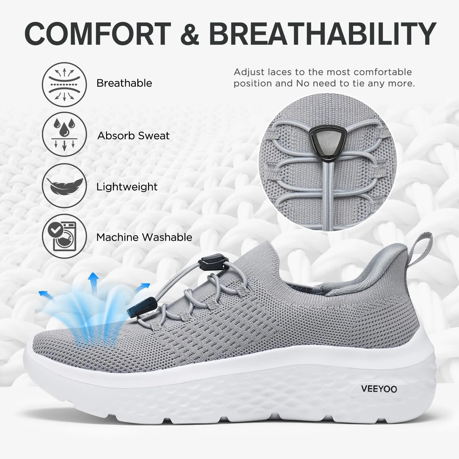 VEEYOO ZURIN Womens Slip On Walking Shoes with Arch Support,Lightweight Running Sneakers,Non Slip Breathable Tennis Shoes for Gym Travel Work Casual