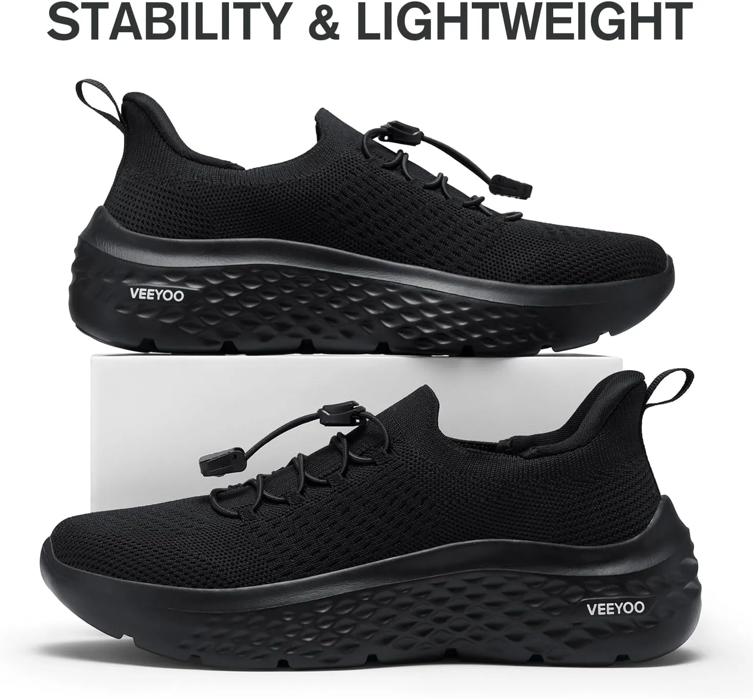 VEEYOO ZURIN Womens Slip On Walking Shoes with Arch Support,Lightweight Running Sneakers,Non Slip Breathable Tennis Shoes for Gym Travel Work Casual