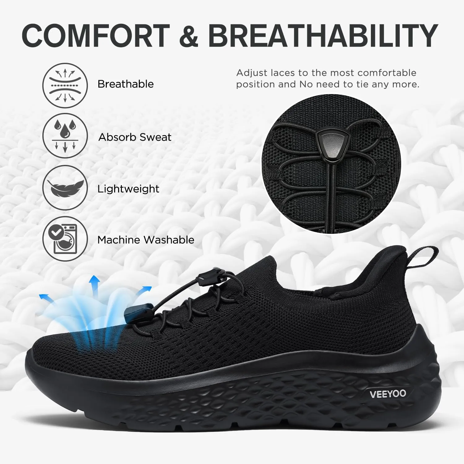 VEEYOO ZURIN Womens Slip On Walking Shoes with Arch Support,Lightweight Running Sneakers,Non Slip Breathable Tennis Shoes for Gym Travel Work Casual