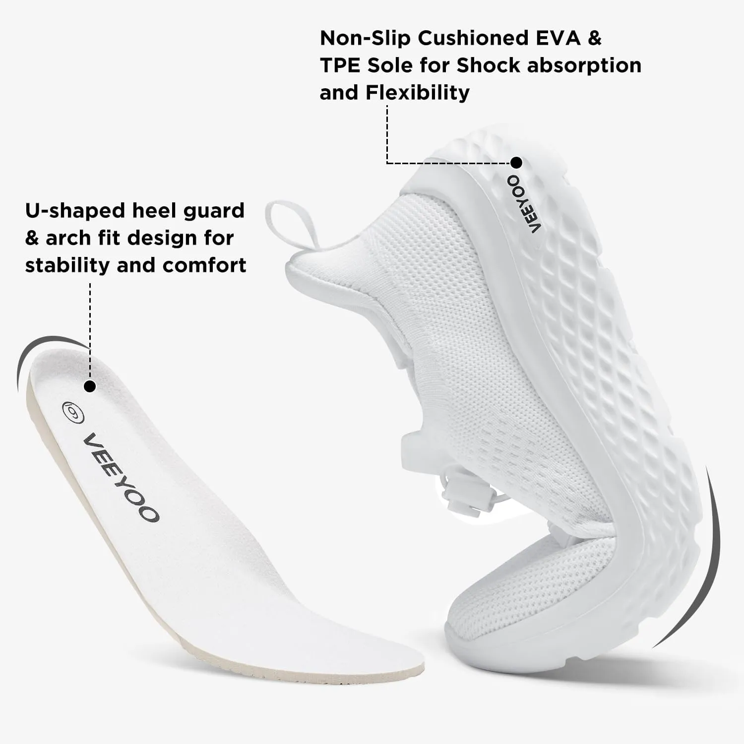VEEYOO ZURIN Womens Slip On Walking Shoes with Arch Support,Lightweight Running Sneakers,Non Slip Breathable Tennis Shoes for Gym Travel Work Casual