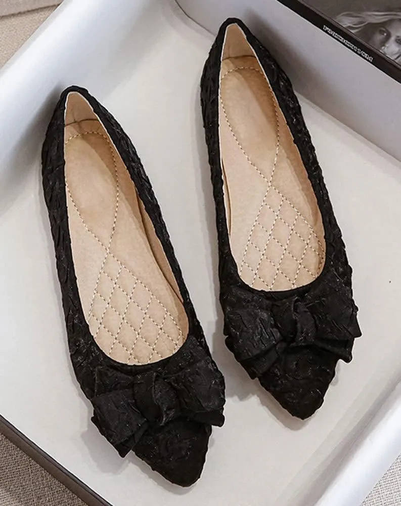 WENJIAZHIZHI Womens Pleated Satin Ballet Flats Pointed Toe Slip-On Loafers Shoes for Women Flats Dressy Shoes Comfortable