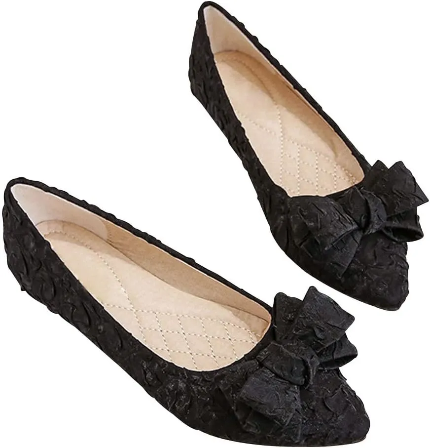 WENJIAZHIZHI Womens Pleated Satin Ballet Flats Pointed Toe Slip-On Loafers Shoes for Women Flats Dressy Shoes Comfortable