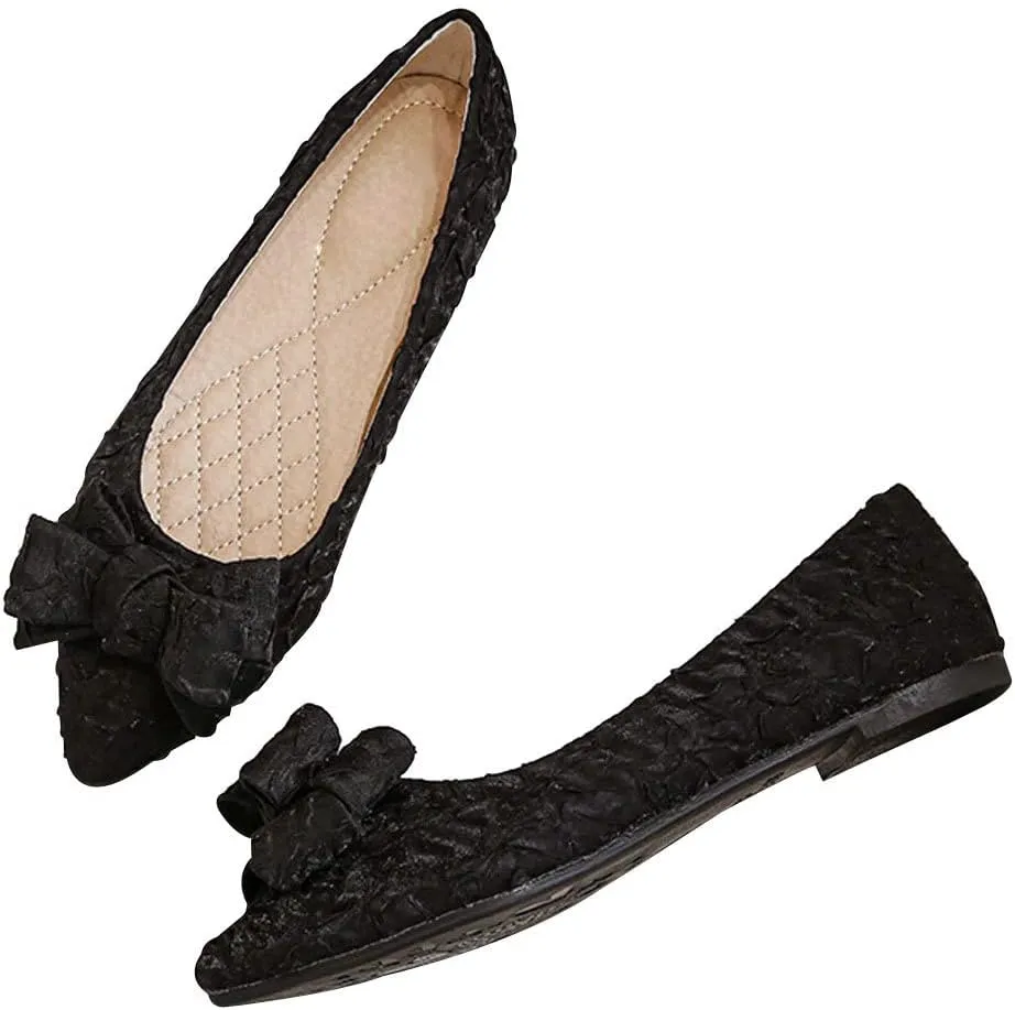 WENJIAZHIZHI Womens Pleated Satin Ballet Flats Pointed Toe Slip-On Loafers Shoes for Women Flats Dressy Shoes Comfortable