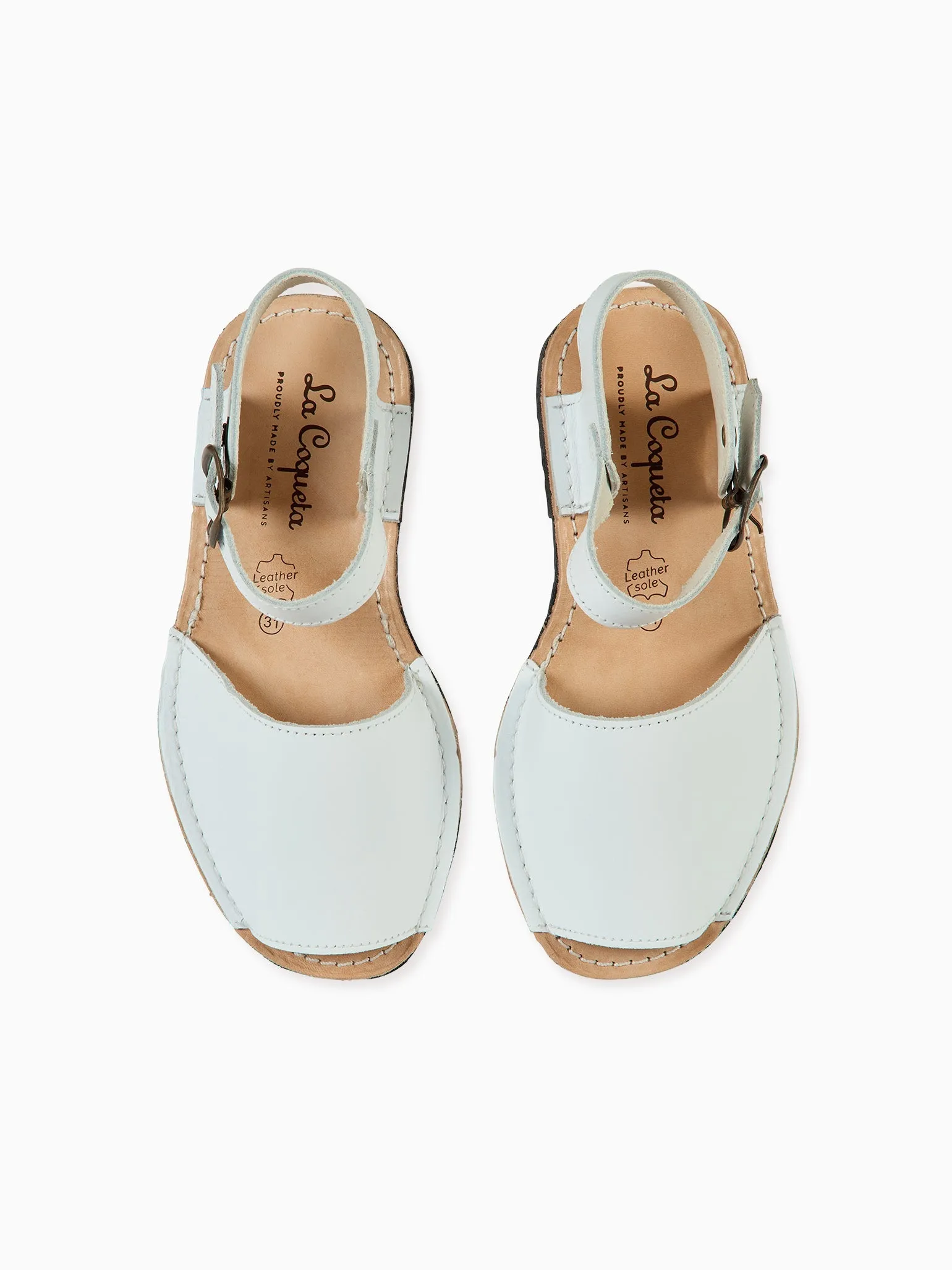 White Avarca Leather Kids Sandals