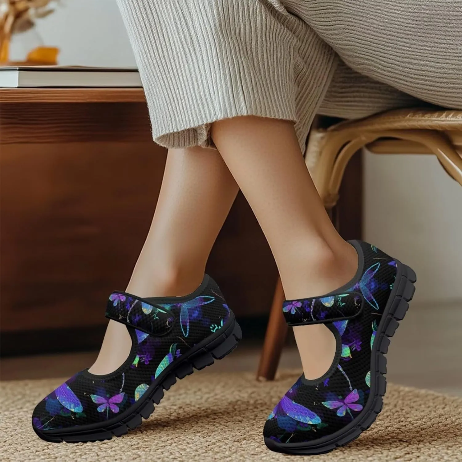 Women Butterfly Flower Mary Jane Ballet Flats Mesh Flats Work Shoes Casual Ballerina Dress Loafers