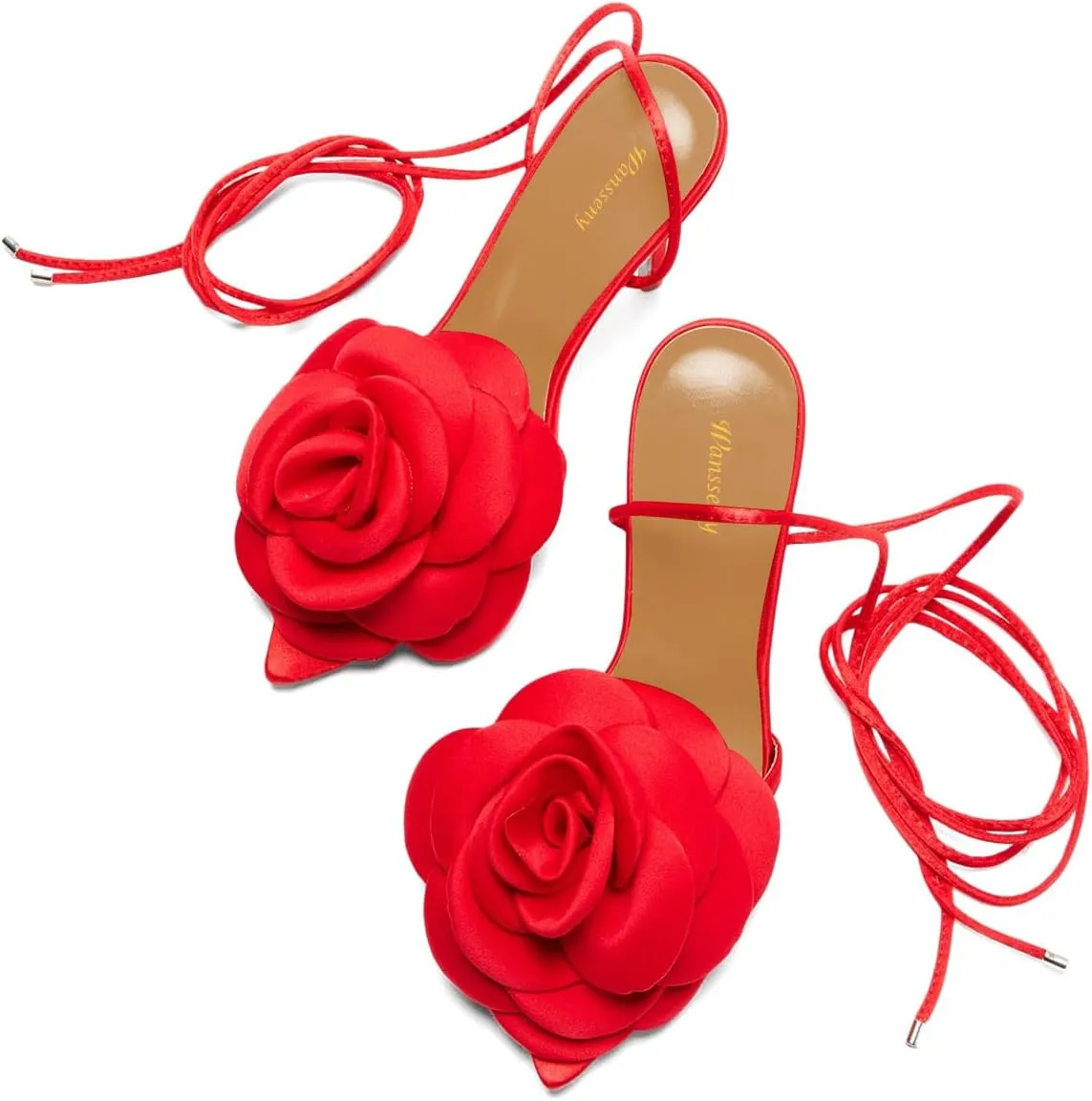 Women Charming Flower Open Pointed Toe Sandals Tie up Ankle Strap Stiletto High Heels Graceful Wedding Prom Party Dressy Shoes Size 4-16 US