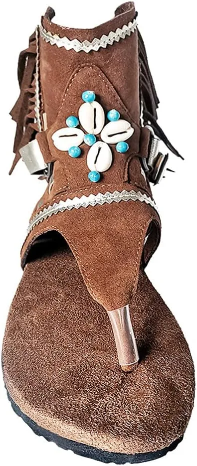 Women Retro Bohemian Tassel Sandals Fashion Thong Roman Beach Shoes Boots Summer Casual Trendy Flat Sandals