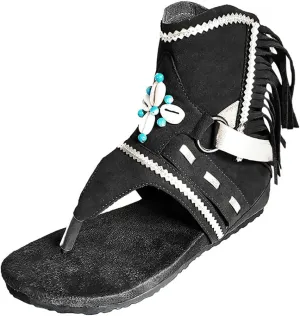 Women Retro Bohemian Tassel Sandals Fashion Thong Roman Beach Shoes Boots Summer Casual Trendy Flat Sandals