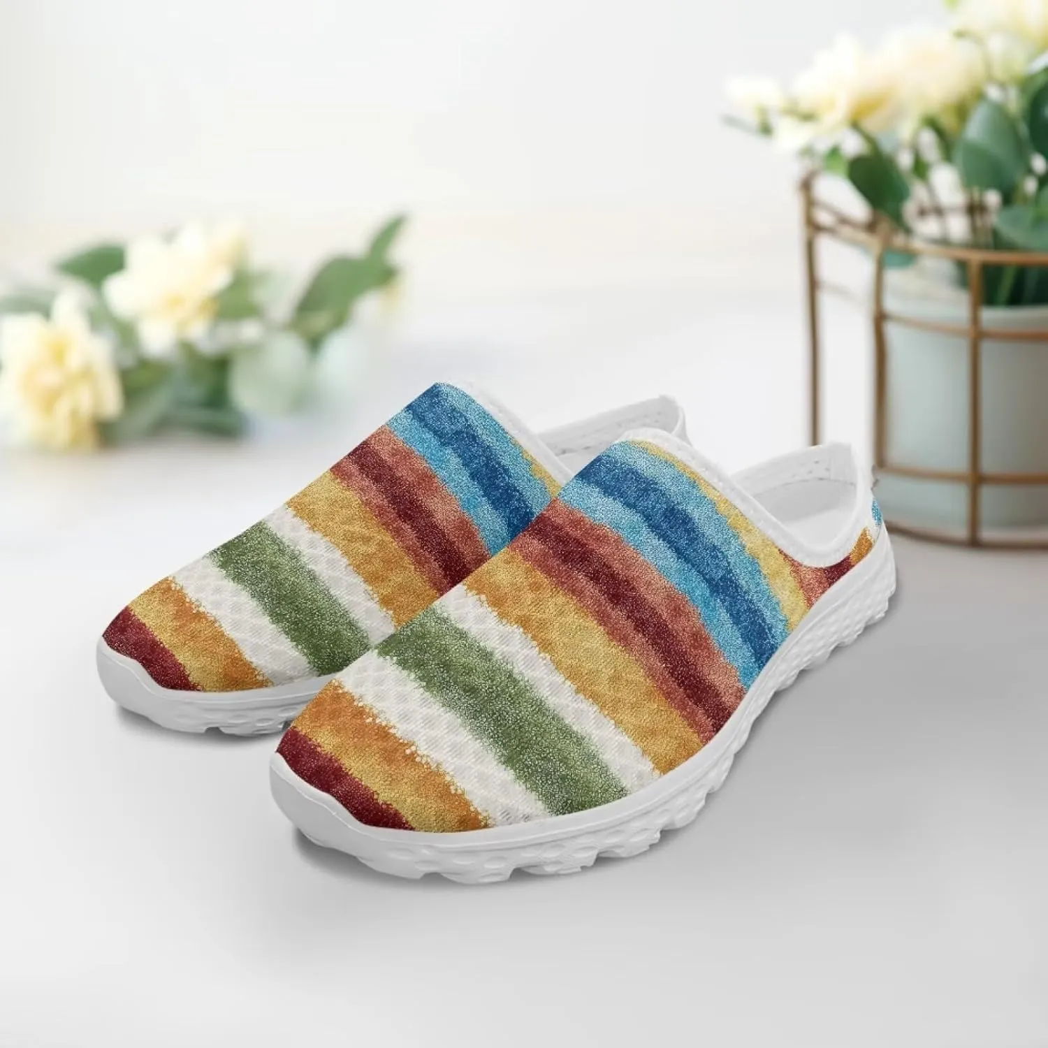 Women Slip On Shoes Art Mandala Mesh Soft Loafers Wide Comfort Leisure Arch Support Sneakers for Daily Wear