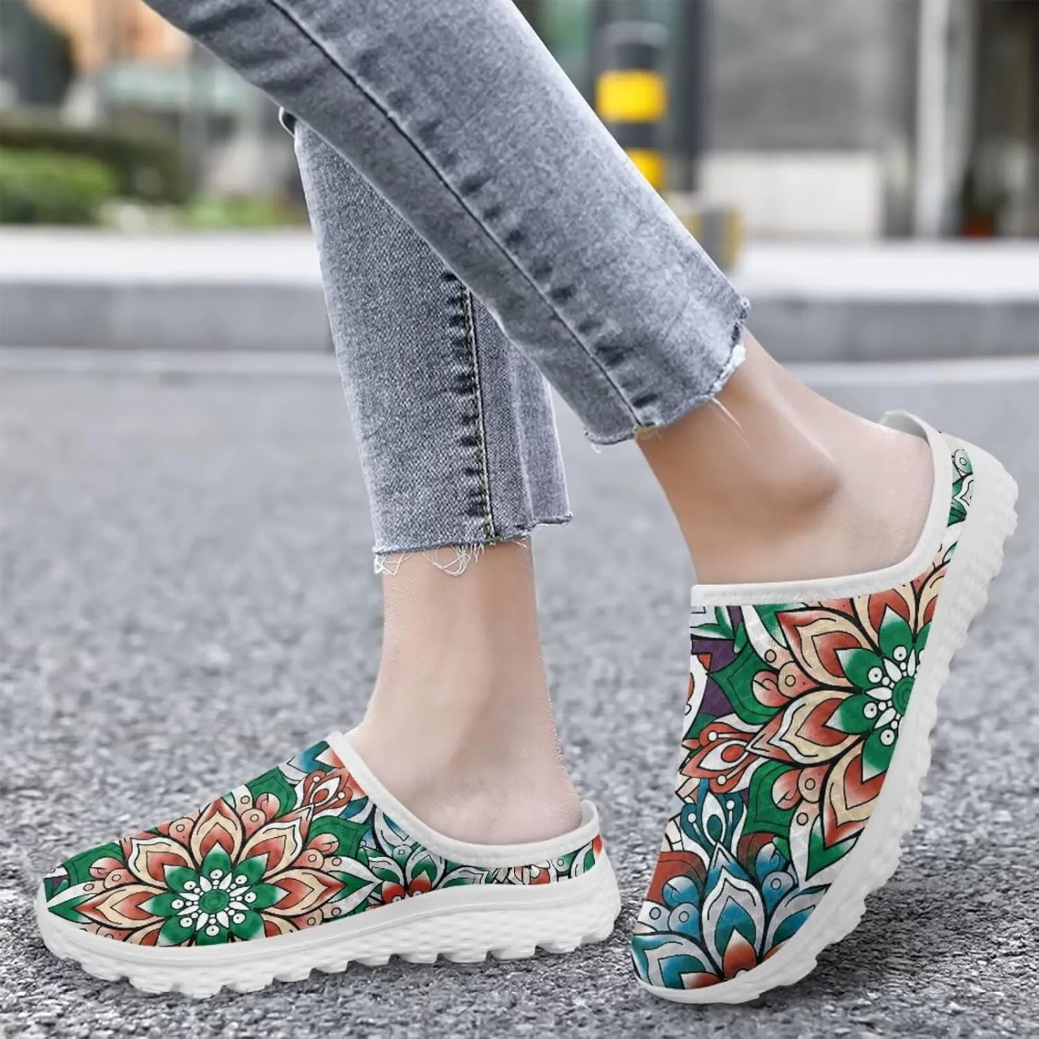 Women Slip On Shoes Art Mandala Mesh Soft Loafers Wide Comfort Leisure Arch Support Sneakers for Daily Wear
