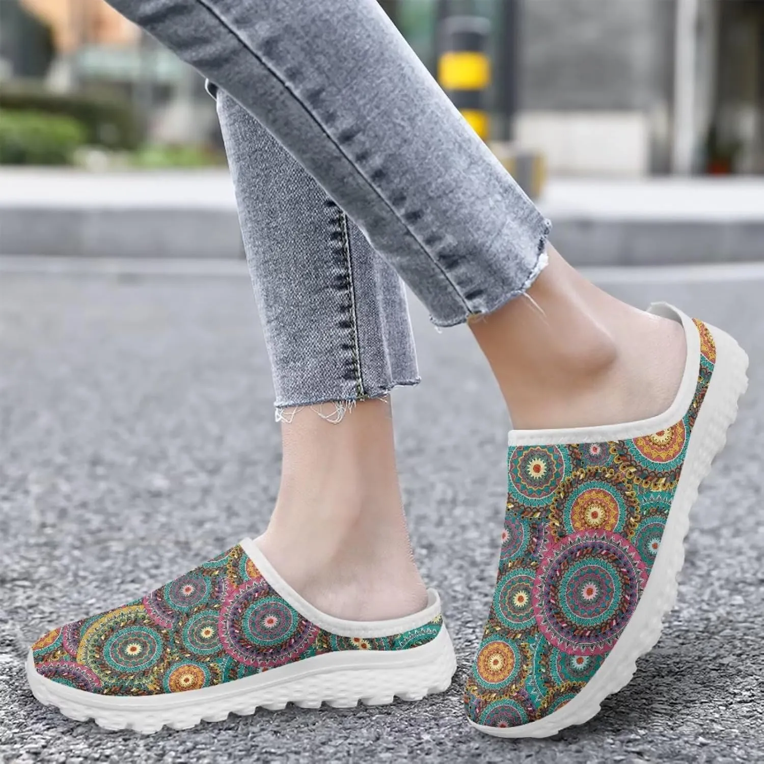 Women Slip On Shoes Art Mandala Mesh Soft Loafers Wide Comfort Leisure Arch Support Sneakers for Daily Wear