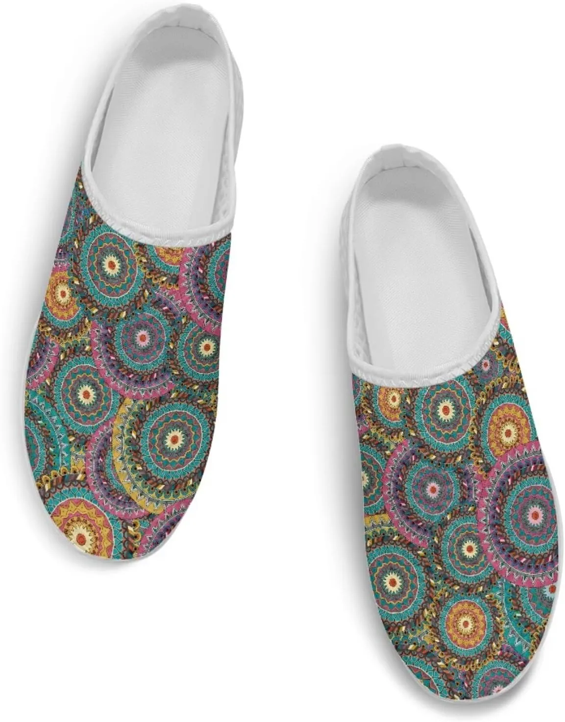 Women Slip On Shoes Art Mandala Mesh Soft Loafers Wide Comfort Leisure Arch Support Sneakers for Daily Wear