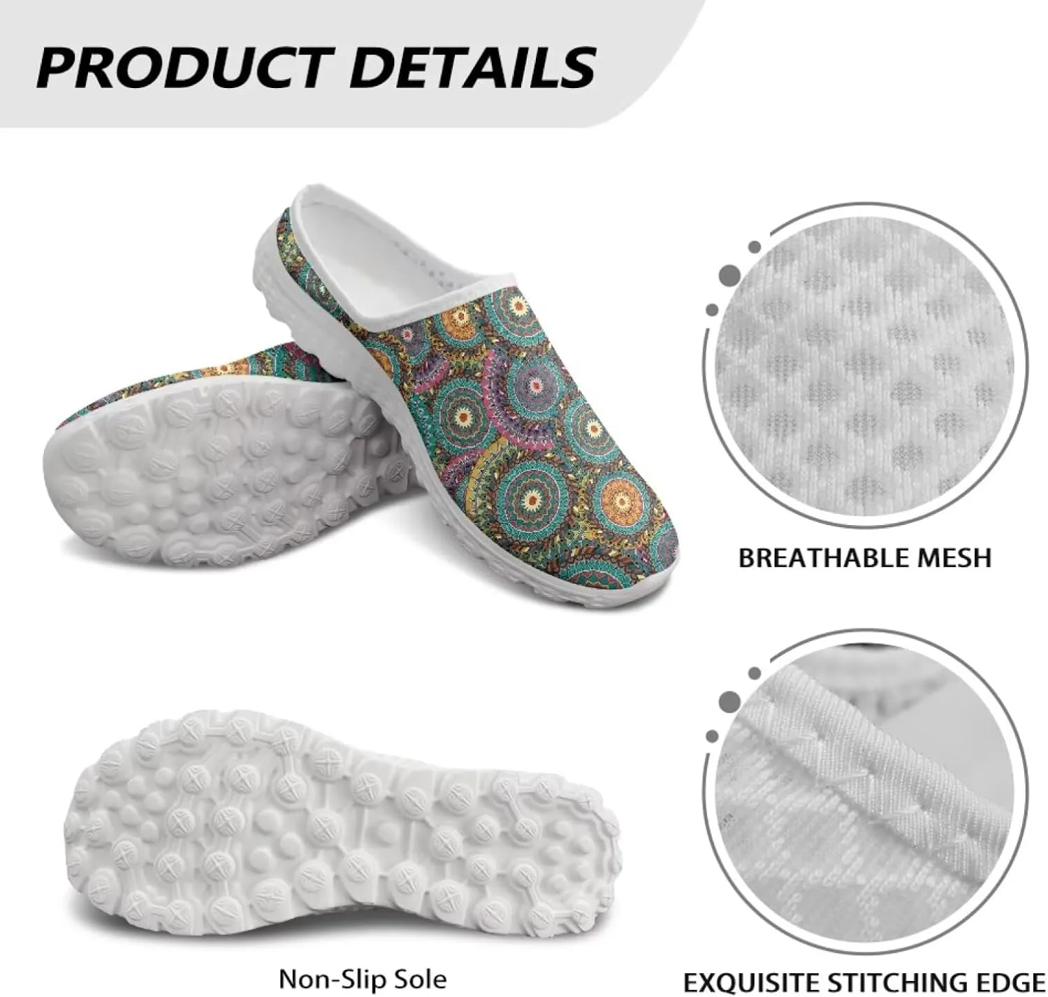 Women Slip On Shoes Art Mandala Mesh Soft Loafers Wide Comfort Leisure Arch Support Sneakers for Daily Wear