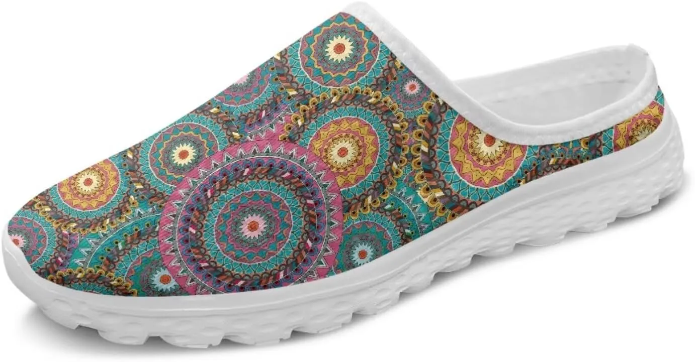 Women Slip On Shoes Art Mandala Mesh Soft Loafers Wide Comfort Leisure Arch Support Sneakers for Daily Wear