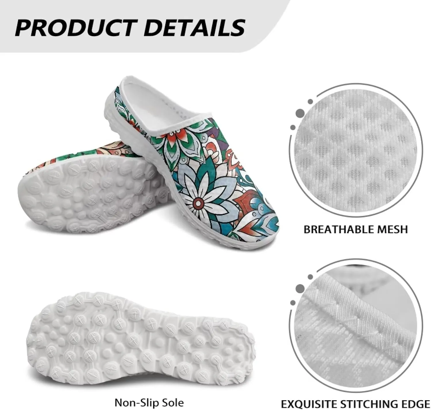 Women Slip On Shoes Art Mandala Mesh Soft Loafers Wide Comfort Leisure Arch Support Sneakers for Daily Wear