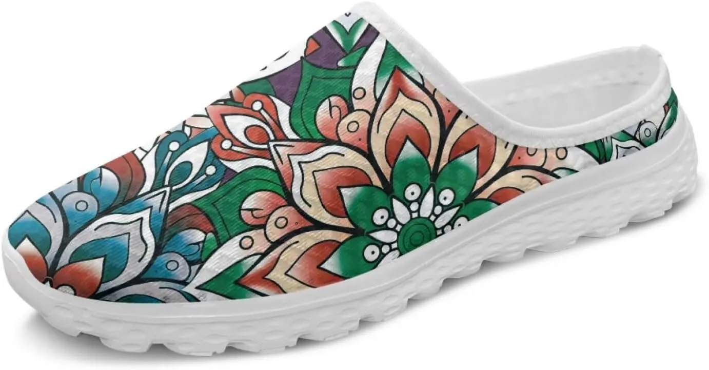 Women Slip On Shoes Art Mandala Mesh Soft Loafers Wide Comfort Leisure Arch Support Sneakers for Daily Wear