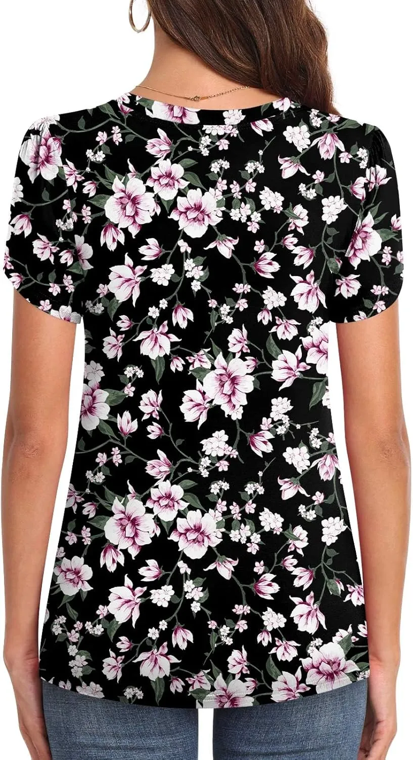 Womens 2025 Summer Tops Casual Twist Front Blouses Short Sleeve Tshirts Fitting Tunic S-3XL