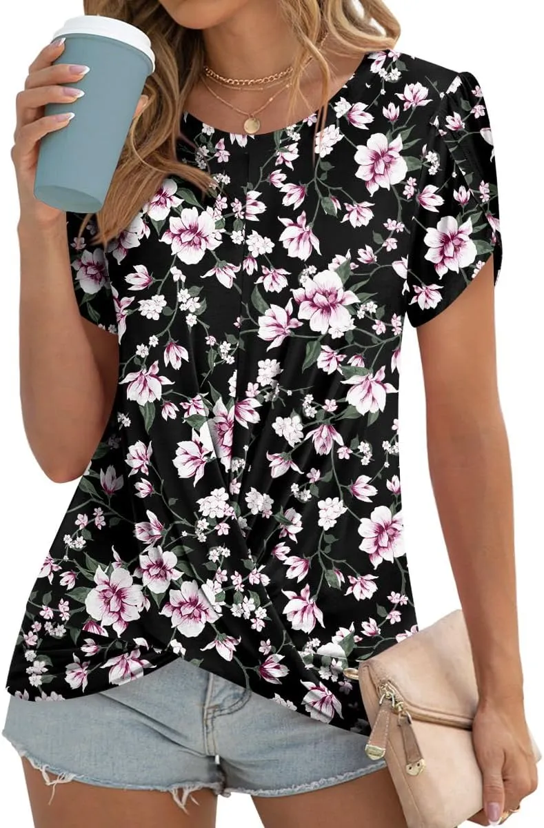 Womens 2025 Summer Tops Casual Twist Front Blouses Short Sleeve Tshirts Fitting Tunic S-3XL