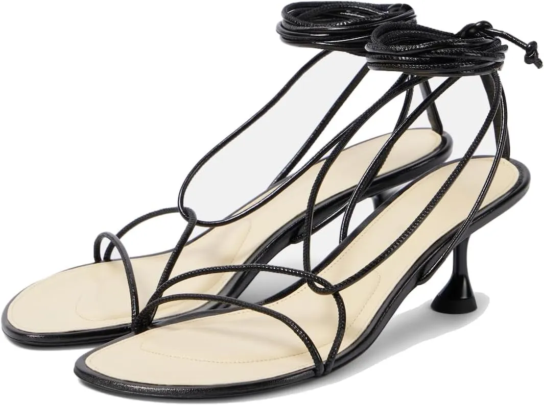 Women's Ankle Strap Kitten Heel Sandals Lace Up Strappy Black Leather High Heels Classic Cross Straps Dress Heels For Beach Wedding Party