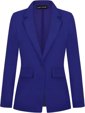 Womens Blazer One Button Jacket Suits Notched Lapel Casual Work Office Long Sleeve Blazer with Pockets