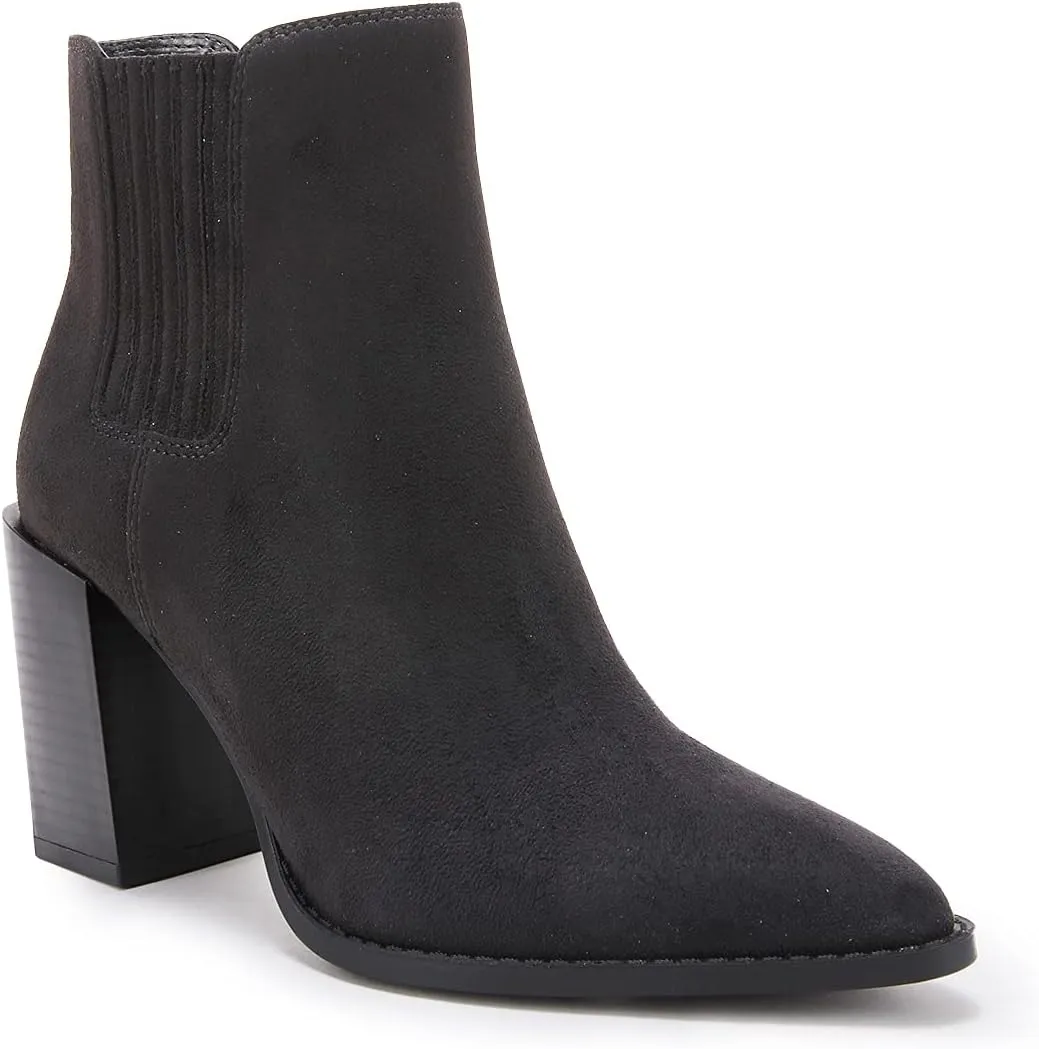 Womens Booties Pointed Toe Stacked Heel Fashion Chelsea Ankle Boots
