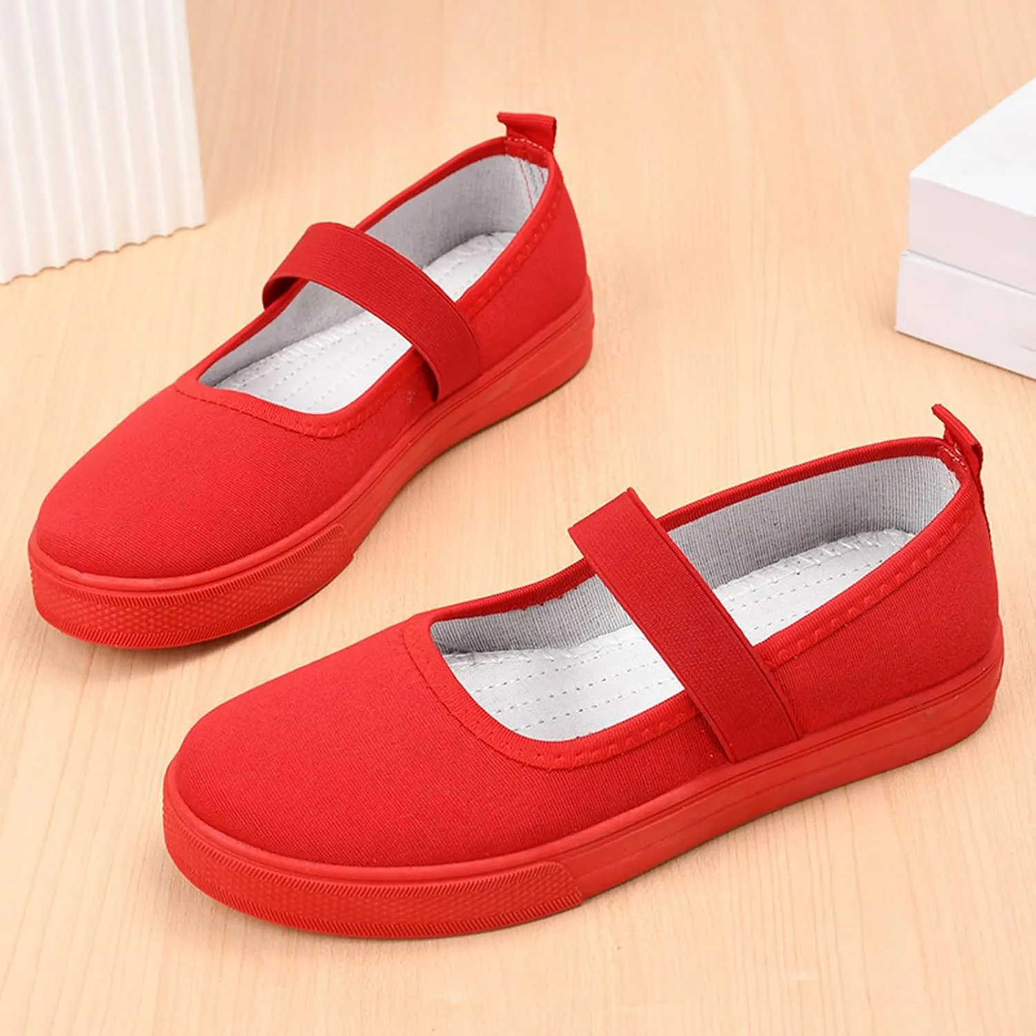 Women's Canvas Mary Jane Flats Shoes Round Toe Lightweight Orthotic Shoes with Arch Support Comfort Casual Nurse Work Flats
