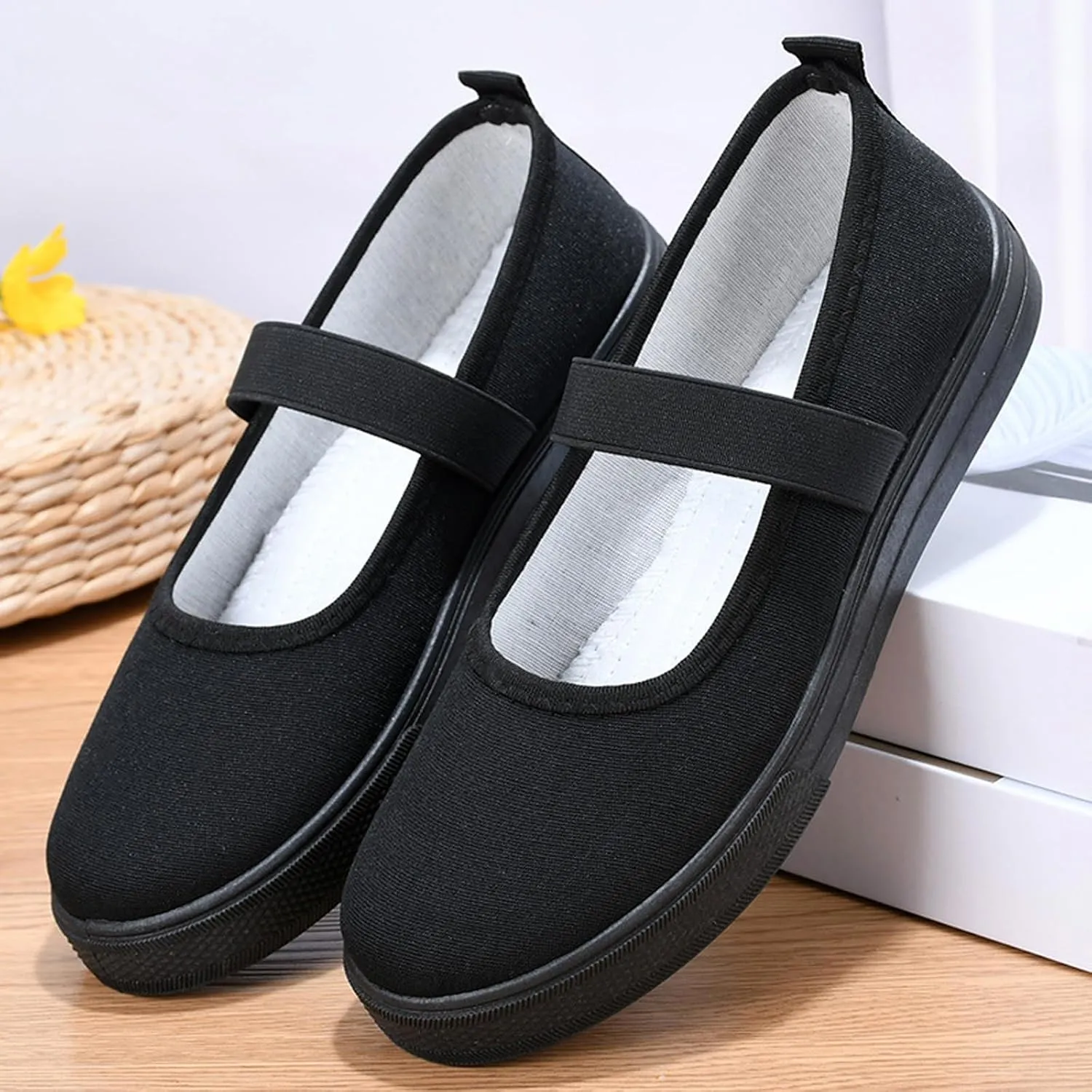 Women's Canvas Mary Jane Flats Shoes Round Toe Lightweight Orthotic Shoes with Arch Support Comfort Casual Nurse Work Flats