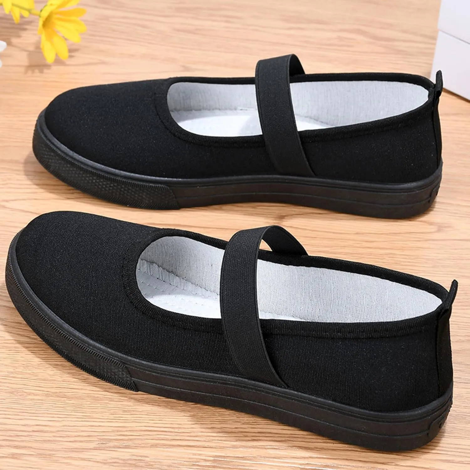 Women's Canvas Mary Jane Flats Shoes Round Toe Lightweight Orthotic Shoes with Arch Support Comfort Casual Nurse Work Flats