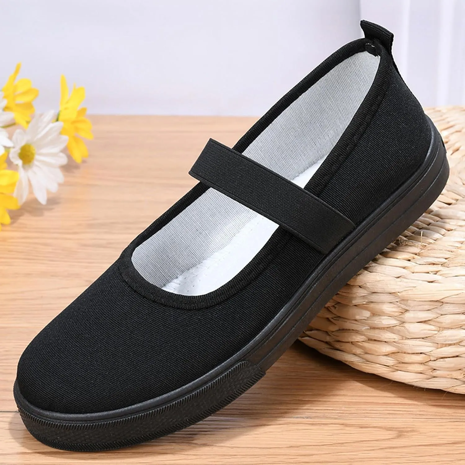 Women's Canvas Mary Jane Flats Shoes Round Toe Lightweight Orthotic Shoes with Arch Support Comfort Casual Nurse Work Flats