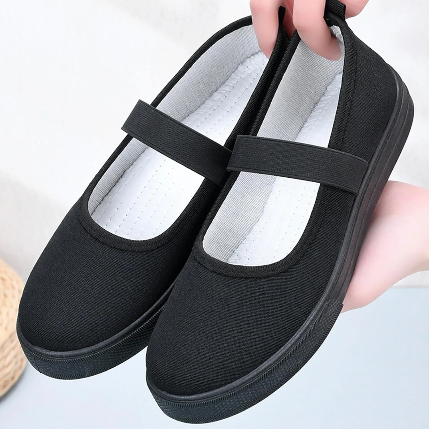 Women's Canvas Mary Jane Flats Shoes Round Toe Lightweight Orthotic Shoes with Arch Support Comfort Casual Nurse Work Flats