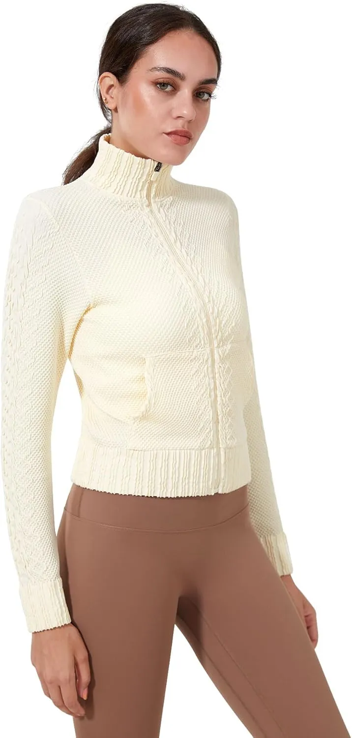 Women's Cardigan Jackets Cropped Lightweight Fall Open Front, Long Sleeve Knit Zip Up Sportswear Slim Fit Workout Tops