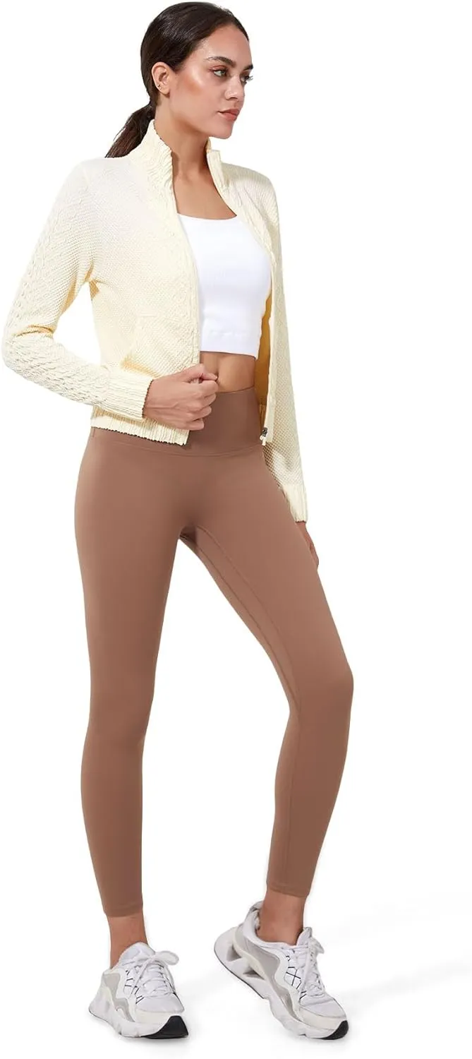 Women's Cardigan Jackets Cropped Lightweight Fall Open Front, Long Sleeve Knit Zip Up Sportswear Slim Fit Workout Tops