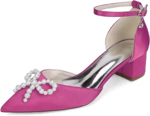 Women's Closed Toe Block Wedding Shoes for Bride Pearl Bridal Mid Heel Ankle Strap Evening Prom Party Dress Shoes