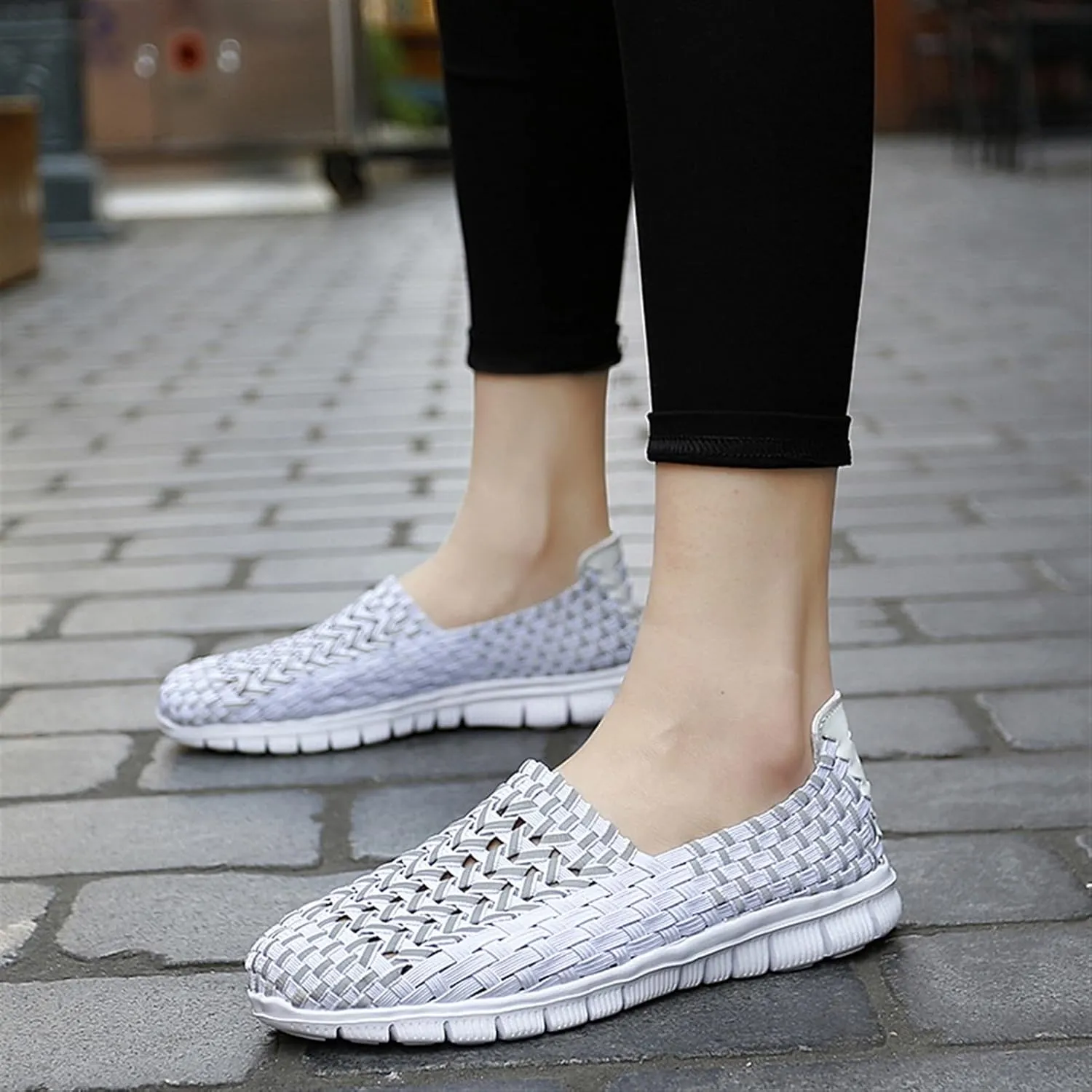 Women's Elastic Woven Walking Shoes Running Shoes Lightweight Breathable Gym Workout Shoes Flats Non Slip Sneakers