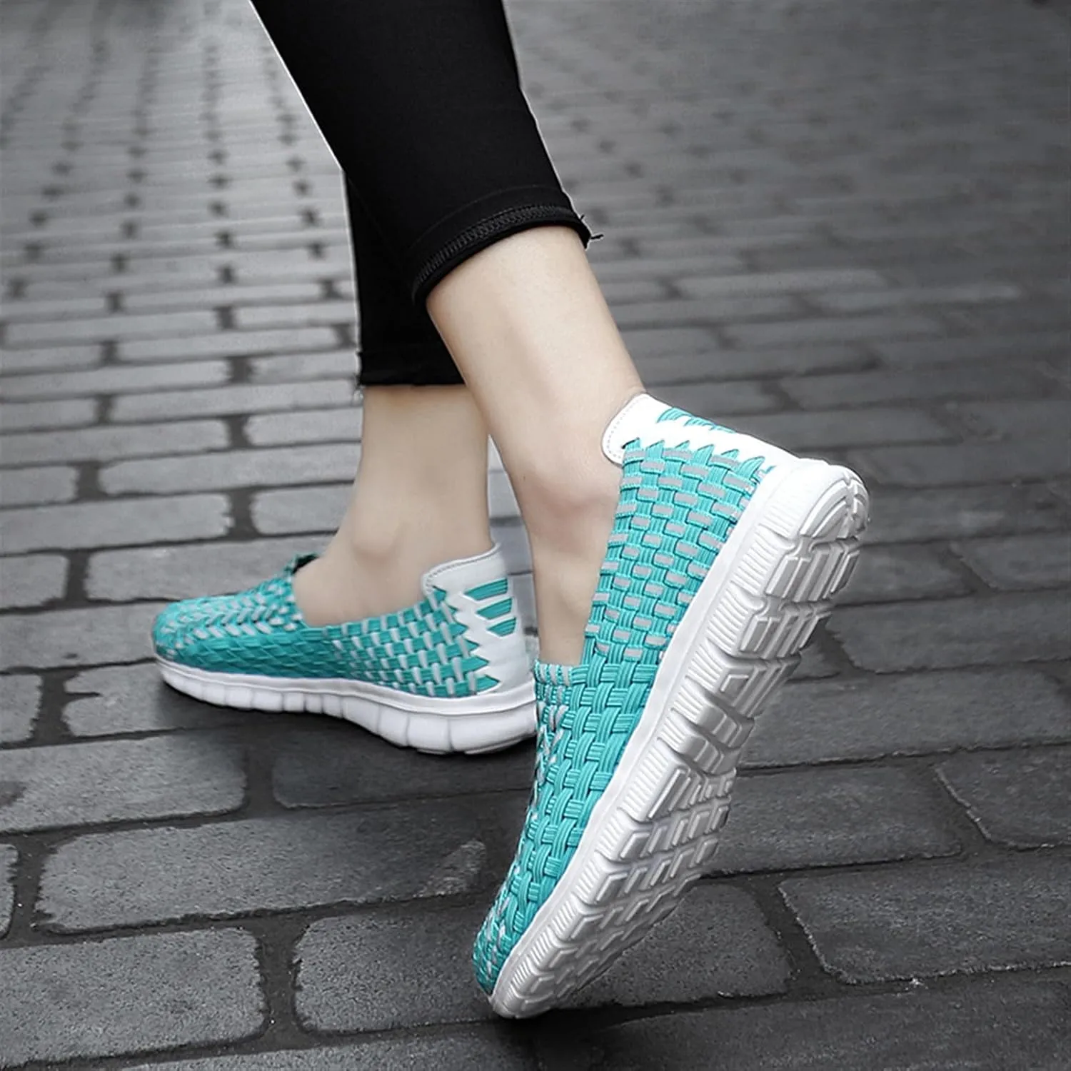 Women's Elastic Woven Walking Shoes Running Shoes Lightweight Breathable Gym Workout Shoes Flats Non Slip Sneakers