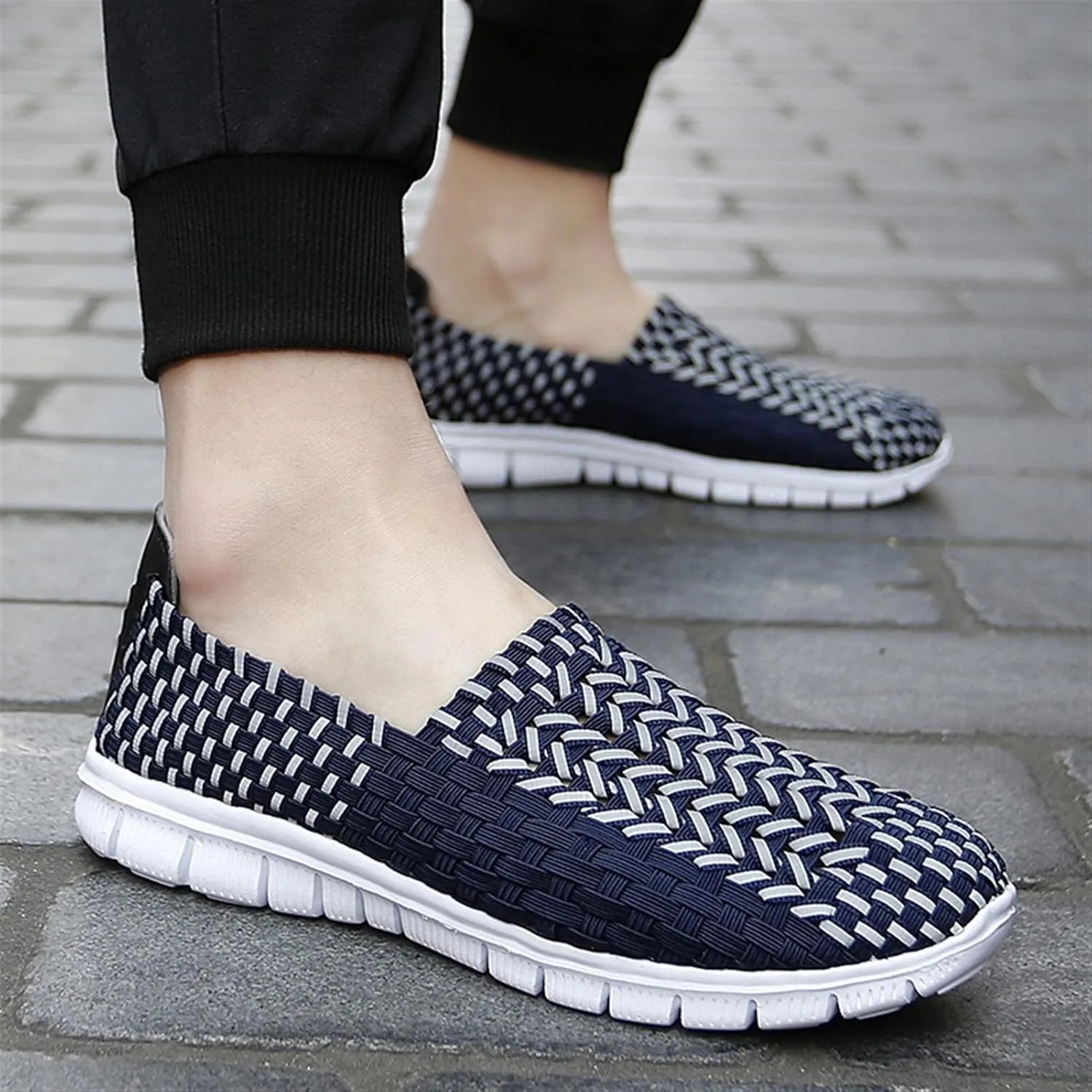 Women's Elastic Woven Walking Shoes Running Shoes Lightweight Breathable Gym Workout Shoes Flats Non Slip Sneakers