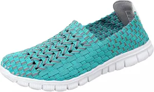 Women's Elastic Woven Walking Shoes Running Shoes Lightweight Breathable Gym Workout Shoes Flats Non Slip Sneakers