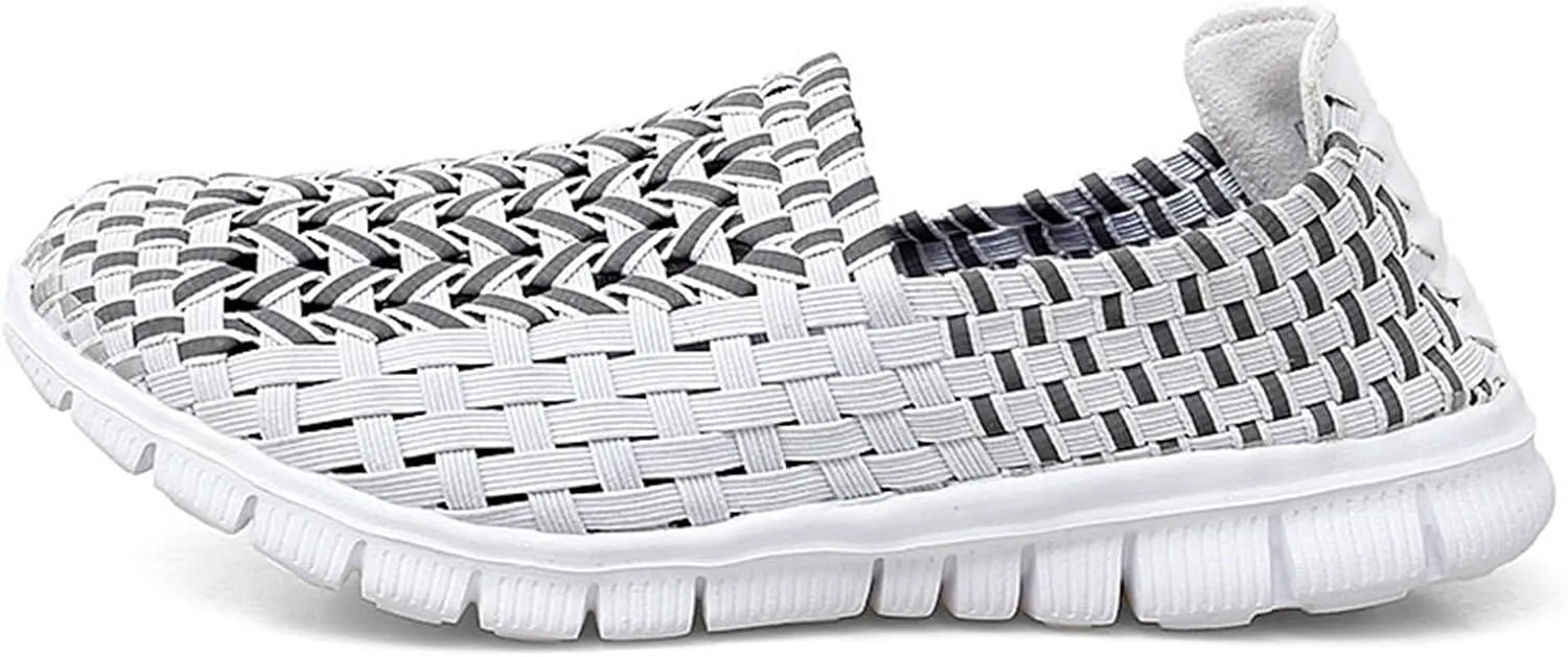 Women's Elastic Woven Walking Shoes Running Shoes Lightweight Breathable Gym Workout Shoes Flats Non Slip Sneakers